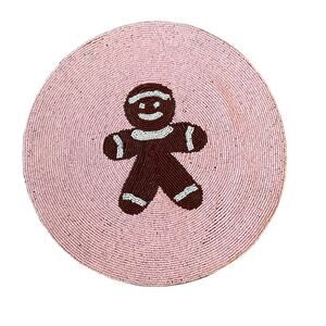 Christmas Pink GINGERBREAD MAN Beaded Placemat Charger 15in Round Pinkmas New